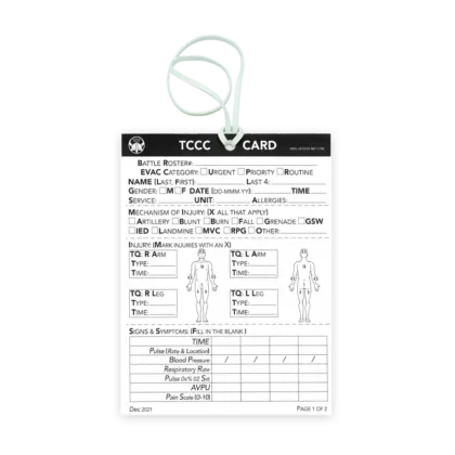 The NORSE RESCUE® TCCC Card is your indispensable companion for documenting casualty care in prehospital settings. This durable, waterproof, and tear-resistant card is designed to ensure the accurate recording of both battle and non-battle injuries, maintaining integrity in the most demanding situations.