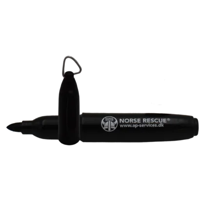 The NORSE RESCUE® Permanent Marker is an essential, compact tool designed for seamless integration into any Individual First Aid Kit (IFAK) or pocket. Its convenient size ensures easy storage and quick accessibility in urgent situations. Featuring a lid with a practical hook, this marker allows for secure attachments, providing easy access and preventing loss during critical moments.