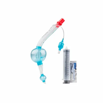 The Ambu King LTS-D Laryngeal Tube Set for Adult, Size 4, is a disposable, user-friendly airway device designed for superior patient ventilation and minimal risk of tracheal entry, featuring a separate channel for gastric tube passage and a beveled distal tip for precise placement.