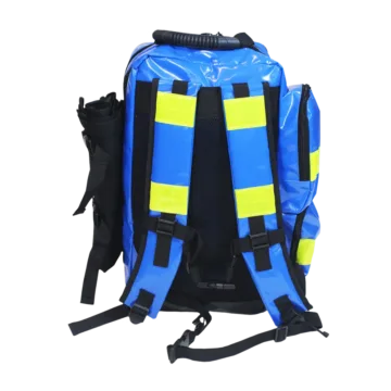 The FULL TRAUMA KIT, EXW, meets UNHCR and World Food Program specifications, designed for comprehensive emergency response. It includes a Rescue Backpack with the capacity to carry a combined Bodybag/Soft stretcher and essential medical supplies for trauma care in field conditions.