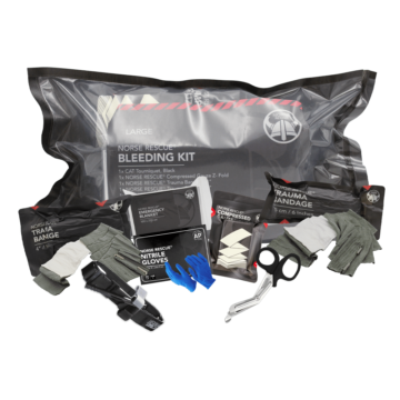 The NORSE RESCUE® Bleeding Kit Large is a comprehensive assembly designed to address severe and life-threatening bleedings. This kit, customizable to meet individual needs, includes a selection of meticulously chosen products such as the C-A-T Tourniquet and NORSE RESCUE® essentials, ensuring you're prepared to handle emergencies with confidence and efficiency. - BA-NORSE-L