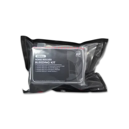 The NORSE RESCUE® Bleeding Kit Small is an essential, compact assembly designed to provide critical support in stopping severe bleedings. This kit, customizable for specific needs, includes expert-selected essentials like NORSE RESCUE® Compressed Gauze and Trauma Bandage, ensuring readiness in emergencies with a focus on efficiency and portability.