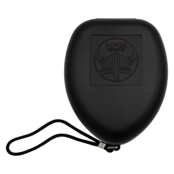 The NORSE RESCUE® Rescue Breather is an emergency tool designed for effective mouth-to-mouth ventilation, featuring an oxygen inlet for enhanced support. Housed in a tactical black clamshell case for rapid accessibility, this high-quality mask is accompanied by gloves to ensure hygiene and protection during life-saving procedures. - BR-0011