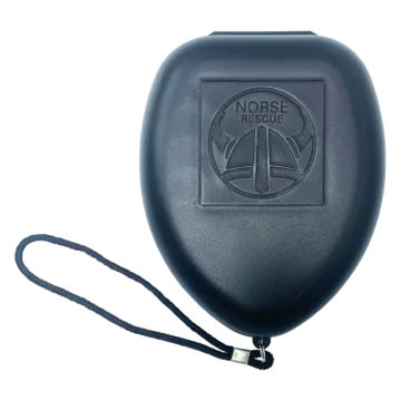 The NORSE RESCUE® Rescue Breather is an emergency tool designed for effective mouth-to-mouth ventilation, featuring an oxygen inlet for enhanced support. Housed in a tactical black clamshell case for rapid accessibility, this high-quality mask is accompanied by gloves to ensure hygiene and protection during life-saving procedures.