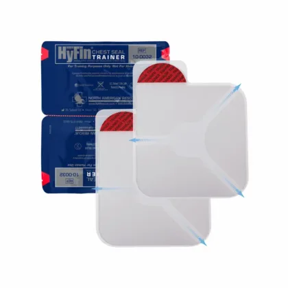 The HyFin Chest Seal Trainer Twin Pack is a cost-effective training solution that mimics the form, fit, and function of the actual HyFin® Vent Chest Seal, featuring a less aggressive adhesive for safe use on human skin and training manikins.