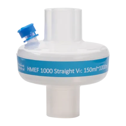 The Ventway HME Filter features connectors (22F/15M - 22M/15F) and is designed for tidal volumes ranging from 150 to 1000 ml. It ensures high bacterial filtration efficiency (>99.99%) and optimal moisture output (≥34.5 mg/l).