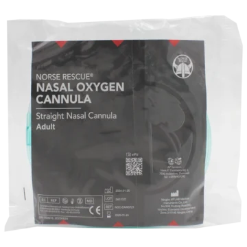 The NORSE RESCUE® Oxygen Cannula L is a large-sized, straight nasal cannula designed for enhanced patient comfort. Made from soft, flexible, and non-sticky material, it reduces pressure and friction on sensitive ear and face areas, ensuring a more comfortable oxygen therapy experience. Its length of 200 cm allows for easy movement and use. - BR-100076