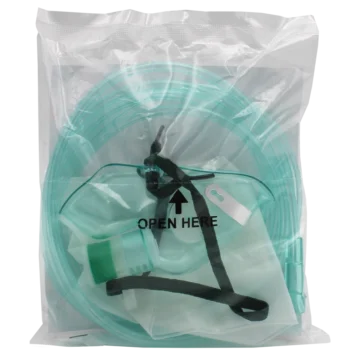 The NORSE RESCUE® Oxygen Mask w/Reservoir L3 for adults is a versatile three-in-one emergency mask designed to deliver oxygen treatment at approximately 10 liters per minute. Featuring a soft construction with a metal nose clip for a secure fit and two side vents for optimal oxygen concentration, this mask ensures effective treatment with a 200 cm hose for extended reach. - BR-100079