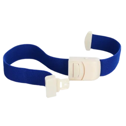 The Quick Release Tourniquet is an elasticated, latex-containing tourniquet with a quick release buckle for single-hand operation, designed for efficient emergency blood loss prevention.