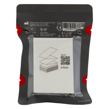 The NORSE RESCUE® Compressed Gauze Z-fold is crafted from high-quality cotton, designed for maximum absorption and stability. Vacuum-packed for compact storage, this gauze expands to cover large wounds, making it an ideal component beneath compression bandages to manage significant bleeding. - CL-26