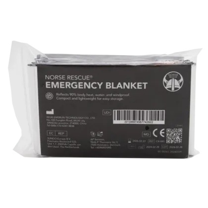 The NORSE RESCUE® Emergency Blanket is a crucial survival tool, designed to offer compact emergency protection in all weather conditions by retaining 90% of body heat. Made from high-quality materials comparable to more expensive foil blankets, it is waterproof, windproof, and incredibly lightweight, ensuring easy storage and reliability. The blanket features a 12 miu silver/silver construction, optimizing thermal efficiency and durability.