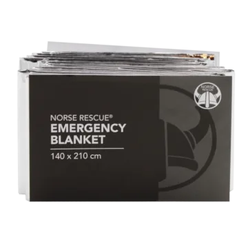 The NORSE RESCUE® Emergency Blanket is a crucial survival tool, designed to offer compact emergency protection in all weather conditions by retaining 90% of body heat. Made from high-quality materials comparable to more expensive foil blankets, it is waterproof, windproof, and incredibly lightweight, ensuring easy storage and reliability. The blanket features a 12 miu silver/silver construction, optimizing thermal efficiency and durability.