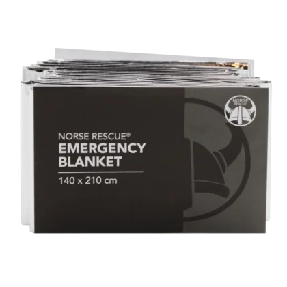 The NORSE RESCUE® Emergency Blanket is a crucial survival tool, designed to offer compact emergency protection in all weather conditions by retaining 90% of body heat. Made from high-quality materials comparable to more expensive foil blankets, it is waterproof, windproof, and incredibly lightweight, ensuring easy storage and reliability. The blanket features a 12 miu silver/silver construction, optimizing thermal efficiency and durability.