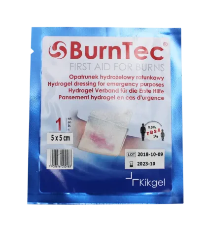 BurnTec Hydrogel Dressing, 5 x 5 cm, offers stable-sheeting hydrogel for even cooling distribution and secure adherence, ideal for treating burn injuries efficiently.