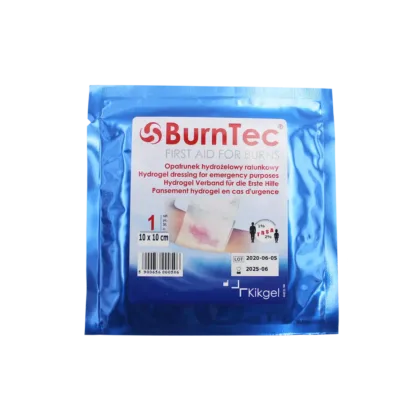 BurnTec Hydrogel Dressing, 10 x 10 cm, offers stable-sheeting hydrogel for even cooling distribution and secure adherence, ideal for extensive burn injuries.