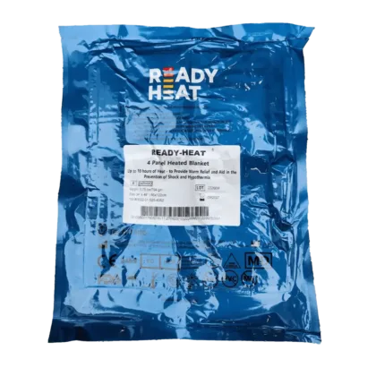 The Ready Heat 4 Panel Blanket is a versatile and essential tool for emergency responders, designed to treat hypothermia, shock, and trauma. This lightweight, disposable heated blanket warms gradually to a therapeutic temperature, maintaining heat for up to 10 hours. It is also strong enough to serve as an evacuation litter, supporting up to 250 lbs.