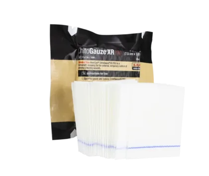 HemCon ChitoGauze XR PRO is an advanced hemostatic gauze designed for rapid bleeding control in severe situations. This 3" x 4y chitosan-coated dressing is engineered to stop bleeding swiftly while providing antibacterial protection, ensuring immediate and effective patient care in emergencies and on the battlefield. Latex-free, it is safe for a wide range of users.