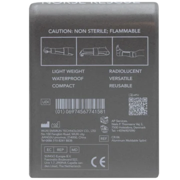 The NORSE RESCUE® Splint is an adaptable, foam-padded aluminum splint for immobilizing all extremities. Lightweight and malleable, it offers patient comfort and can be shaped into various forms for targeted support. It's easily customizable with scissors to fit any size, making it an essential tool for effective injury management. Ideal for various conditions, this splint is compact, waterproof, and easily storable. - IM-00047-1