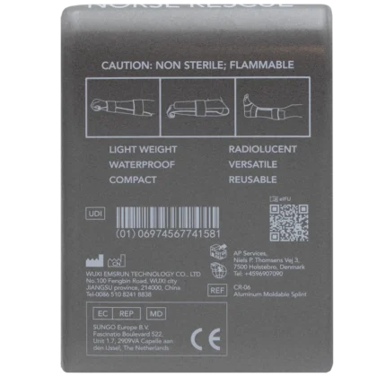 The NORSE RESCUE® Splint is an adaptable, foam-padded aluminum splint for immobilizing all extremities. Lightweight and malleable, it offers patient comfort and can be shaped into various forms for targeted support. It's easily customizable with scissors to fit any size, making it an essential tool for effective injury management. Ideal for various conditions, this splint is compact, waterproof, and easily storable. - IM-00047-1