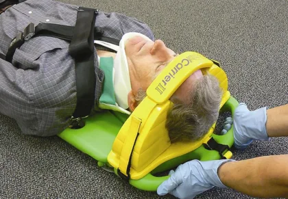 The CombiCarrierII Head Immobilizer (Yellow) is designed for seamless use with the CombiCarrierII, ensuring minimal lateral movement and maximizing neck and ear access while maintaining stabilization. Constructed from easy-to-clean vinyl-dipped NBR.