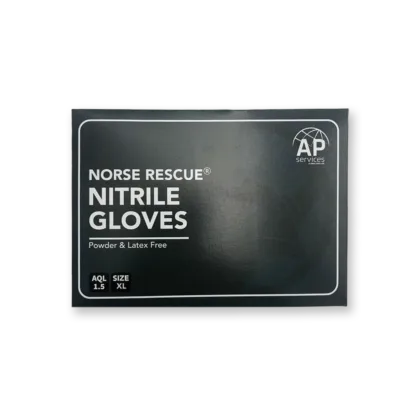 The NORSE RESCUE® Nitrile Gloves, available in various sizes and a distinctive bright blue color, offer robust hand protection for a range of tasks and procedures. Made from durable, puncture-resistant nitrile, these gloves are ideal for those with latex allergies, as they are latex and powder-free. Packaged conveniently in pairs within a small cardboard box, they are essential for medical, first aid, and personal protective scenarios, ensuring safety and hygiene.