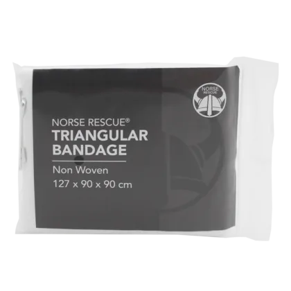 The NORSE RESCUE® Triangular Bandage is a single-use, multi-functional first aid essential, crafted from durable, non-woven material. Ideal for creating slings or supporting splints, this lightweight and comfortable bandage is individually wrapped for convenience, making it a staple in any first aid or emergency kit.