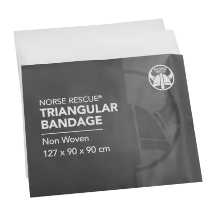 The NORSE RESCUE® Triangular Bandage is a single-use, multi-functional first aid essential, crafted from durable, non-woven material. Ideal for creating slings or supporting splints, this lightweight and comfortable bandage is individually wrapped for convenience, making it a staple in any first aid or emergency kit.