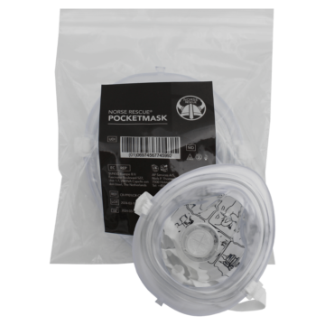 The NORSE RESCUE® Pocketmask is a durable and easy-to-use mask designed for effective mouth-to-mouth ventilation, ideal for providing emergency respiratory assistance to adults. - BR-0014