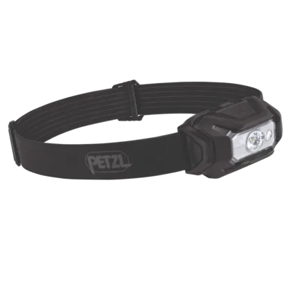 The PETZL ARIA® 1 RGB headlamp delivers 350 lumens of brightness with white, red, green, and blue lighting, designed for night exploration. Waterproof, robust, and easy to use, it features a single-button operation and is compatible with both standard and rechargeable batteries. Comes with LR03 batteries