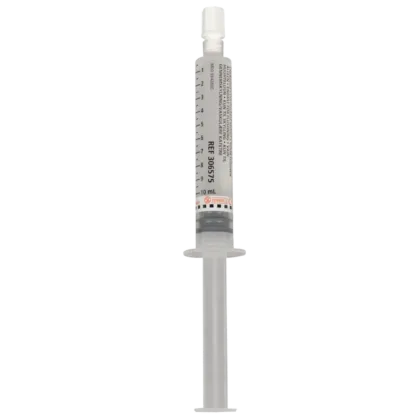 The BD PosiFlush™ 10 ml prefilled syringe is designed for flushing IV catheters. It contains NaCl 9 mg/mL and is made from latex-free materials, including a polypropylene barrel and plunger rod, with a synthetic polyisoprene seal.