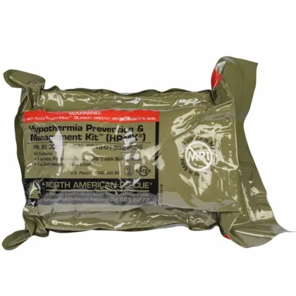 The NAR Hypothermia Prevention and Management Kit (HPMK®) is a CoTCCC-recommended solution for preventing hypothermia in casualty care, featuring a strong, lightweight, and weather-resistant Heat Reflective Shell (HRS™) and a self-heating liner that provides 10 hours of continuous dry heat.