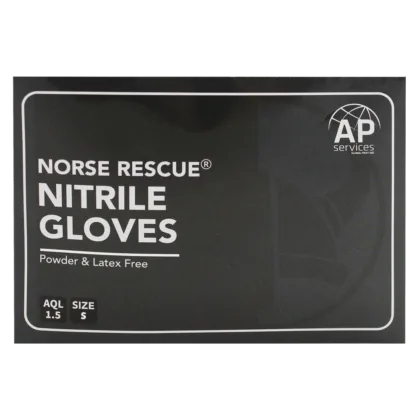 The NORSE RESCUE® Nitrile Gloves, available in various sizes and a distinctive bright blue color, offer robust hand protection for a range of tasks and procedures. Made from durable, puncture-resistant nitrile, these gloves are ideal for those with latex allergies, as they are latex and powder-free. Packaged conveniently in pairs within a small cardboard box, they are essential for medical, first aid, and personal protective scenarios, ensuring safety and hygiene.