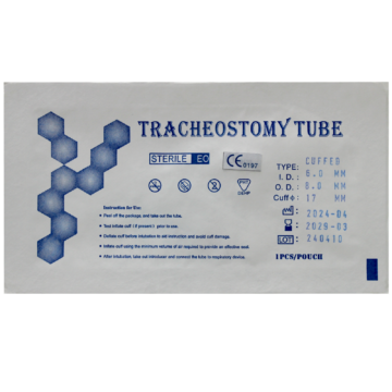 This flexible, cuffed 6 mm tube is designed for emergency cricothyrotomy procedures, ensuring secure airway management. Made from medical-grade PVC, it includes a full-length radio-opaque line for clear identification of placement, an ISO standard connector for compatibility with ventilation equipment, and a neck strap for stability. - AW-100002