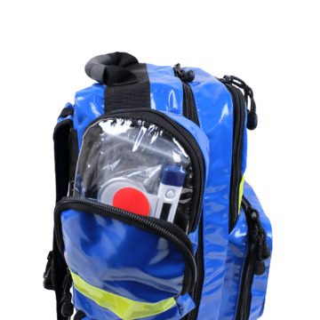 The FULL TRAUMA KIT, EXW, meets UNHCR and World Food Program specifications, designed for comprehensive emergency response. It includes a Rescue Backpack with the capacity to carry a combined Bodybag/Soft stretcher and essential medical supplies for trauma care in field conditions. - UN-TRAUMA-KIT-EXW