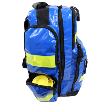 The FULL TRAUMA KIT, EXW, meets UNHCR and World Food Program specifications, designed for comprehensive emergency response. It includes a Rescue Backpack with the capacity to carry a combined Bodybag/Soft stretcher and essential medical supplies for trauma care in field conditions. - UN-TRAUMA-KIT-EXW