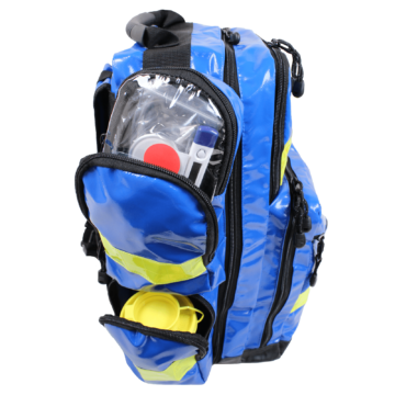 The FULL TRAUMA KIT, EXW, meets UNHCR and World Food Program specifications, designed for comprehensive emergency response. It includes a Rescue Backpack with the capacity to carry a combined Bodybag/Soft stretcher and essential medical supplies for trauma care in field conditions. - UN-TRAUMA-KIT-EXW