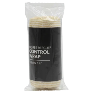 The NORSE RESCUE® CONTROL WRAP 4" is an elastic bandage designed for rapid hemostasis and trauma nursing, featuring integrated braking technology to enhance control during application. Its durable elasticity and braking function allow for secure, efficient compression—crucial in managing bleeding during emergency care. - CL-100720